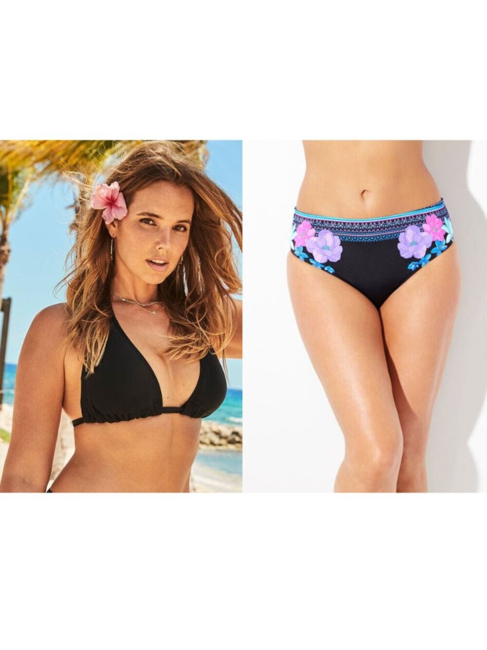 NWT Swimsuits For All Beach Babe 2-P Triangle Bikini Top & Floral Brief 12/14